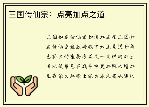 三国传仙宗：点亮加点之道